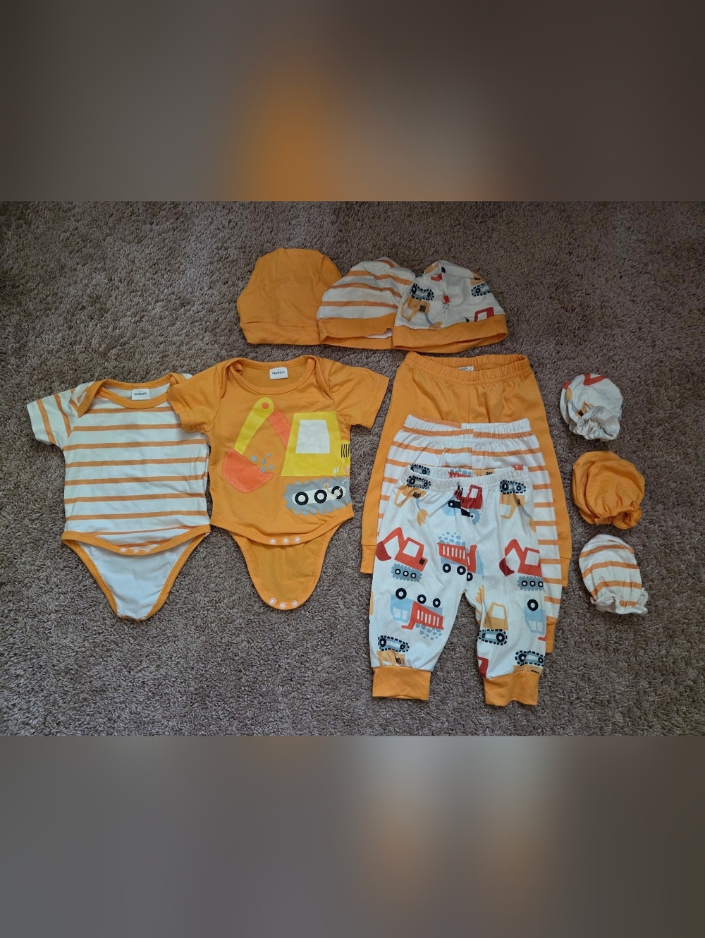Baby Orange Construction-Themed One-Piece and Pants Set